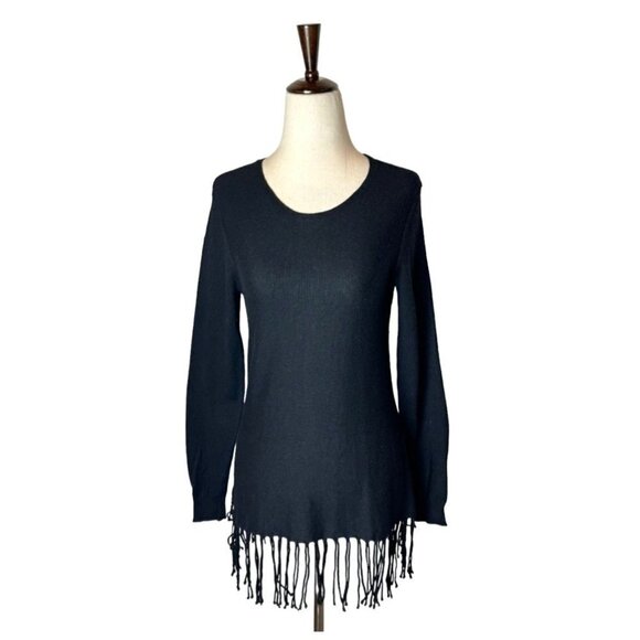 Yoana Baraschi Black Wool Cashmere Blend Fringed Hem Pullover Sweater Size S - Picture 1 of 9